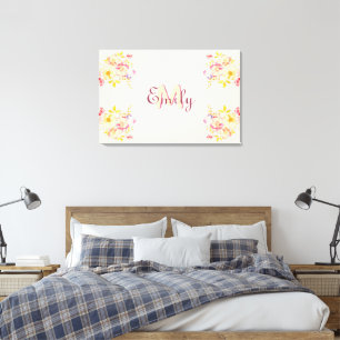 Rosa Gelbe Rosen, Monogramm Leinwanddruck