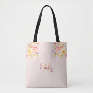 Rosa Gelbe Rosen, Monogramm Tasche