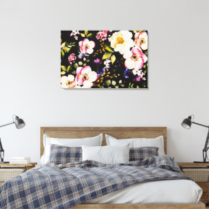 Rosa gelbe Rosen, schwarzer Hintergrund Leinwanddruck