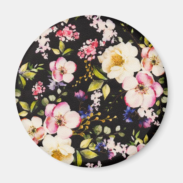 Rosa gelbe Rosen, schwarzer Hintergrund Magnet (Vorne)