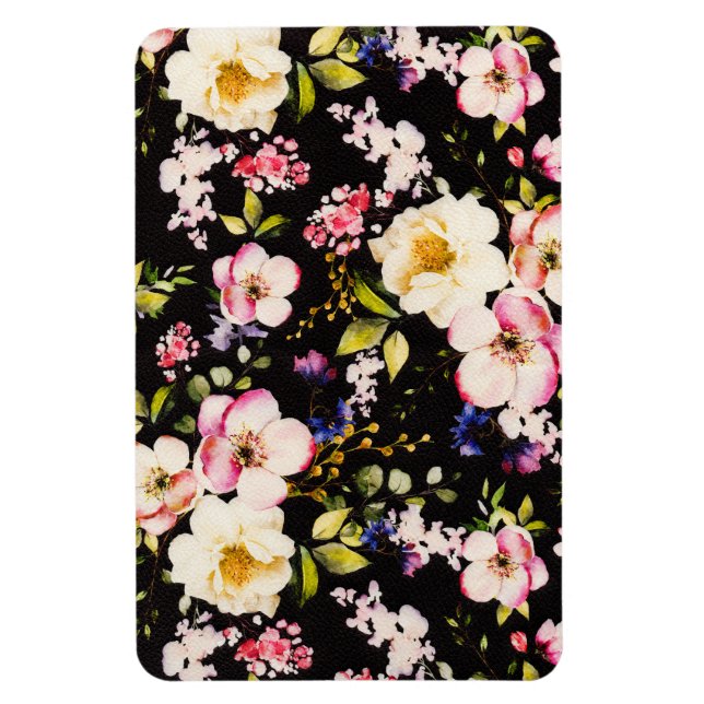 Rosa gelbe Rosen, schwarzer Hintergrund Magnet (Vertikal)