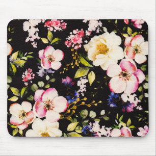 Rosa gelbe Rosen, schwarzer Hintergrund Mousepad
