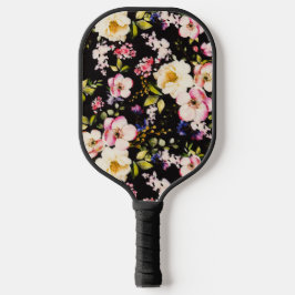 Rosa gelbe Rosen, schwarzer Hintergrund Pickleball Schläger