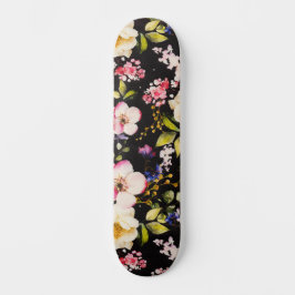 Rosa gelbe Rosen, schwarzer Hintergrund Skateboard