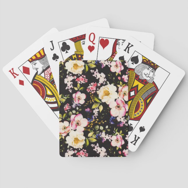 Rosa gelbe Rosen, schwarzer Hintergrund Spielkarten (Rückseite)
