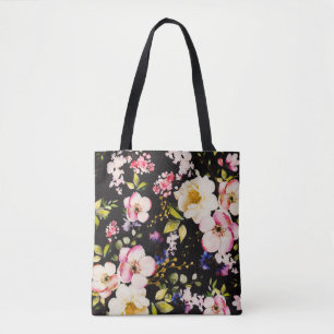 Rosa gelbe Rosen, schwarzer Hintergrund Tasche
