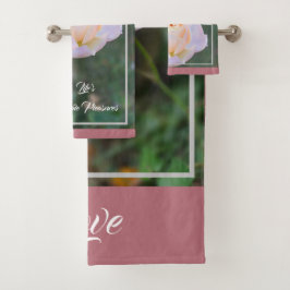 Rosa Gelbe Rosen Typografie Rose Gold Badhandtuch Set
