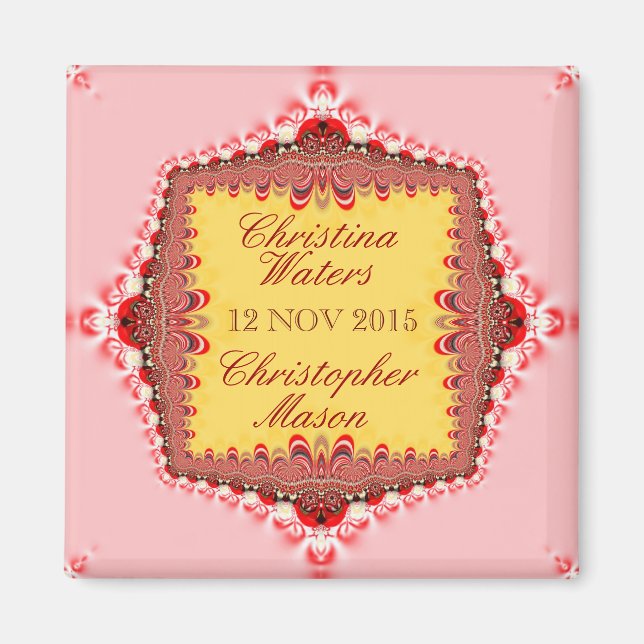 Rosa Gelbe Rote Satin+Gastgeschenke Hochzeiten Mag Magnet (Vorne)