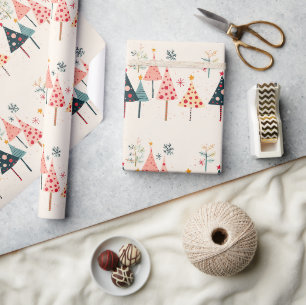 Rosa, gelbe, schwarze, türkisblaue Weihnachtsbäume Geschenkpapier
