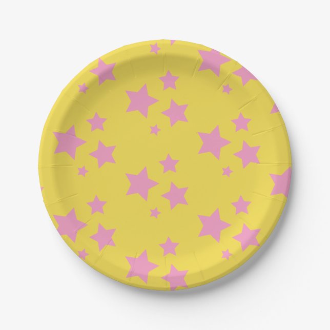Rosa Gelbe Sterne Kinder Baby Circus Party Pappteller (Vorderseite)
