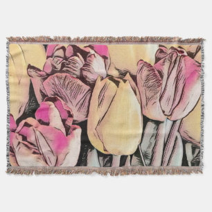 Rosa Gelbe Tulips Retro Zeichnend Decke