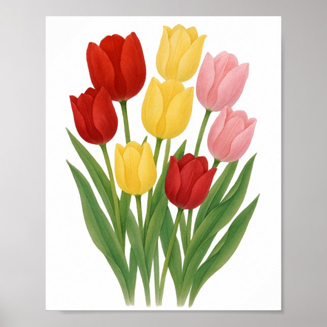 Rosa Gelbe Tulpen Malerei Blumenmauer Kunst Poster (Vorne)