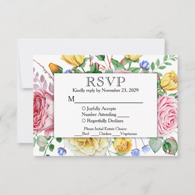 Rosa Gelbe UAWG Hochzeitsreaktion mit den Mahlzeit RSVP Karte (Vorderseite)