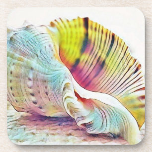 Rosa gelbe und blaue Muscheln Aquarellbilder Getränkeuntersetzer