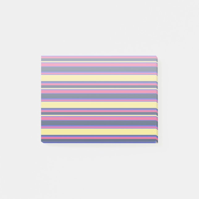 Rosa, gelbe und blaue Streifen Post-it Klebezettel (Vorderseite)