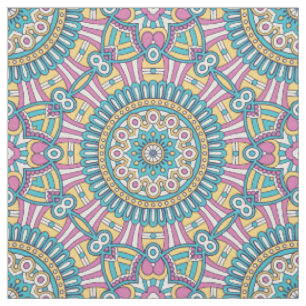 Rosa Gelbe und grüne Kaleidoskop-Blume Stoff