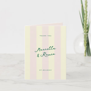 Rosa gelbe vertikale Streifen und Hochzeitsfoto Dankeskarte