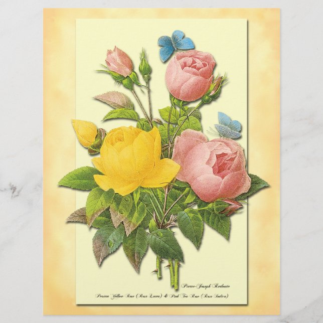 Rosa Gelbe Vintage Rose Flyer Vorlage (Vorne)