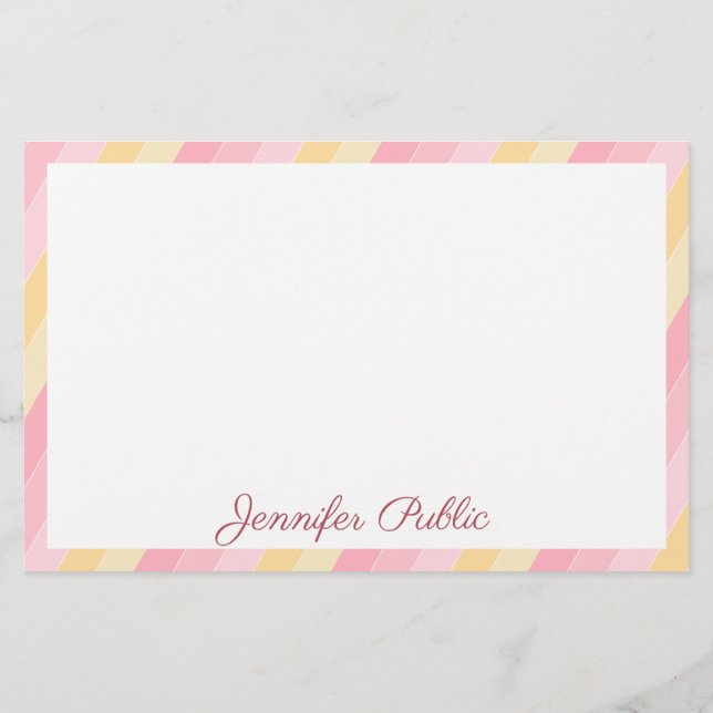 Rosa gelbe weiße Vorlage Kalligrafischer Name Text Briefpapier (Rückseite)