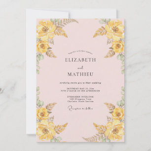 Rosa-gelbe Wildblumen-Hochzeit Einladung