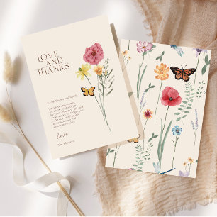 Rosa gelbe Wildblumenliebe und Dankeschön-Hochzeit Dankeskarte