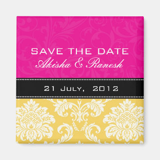 Rosa gelber Damast-Save the Date Magnet