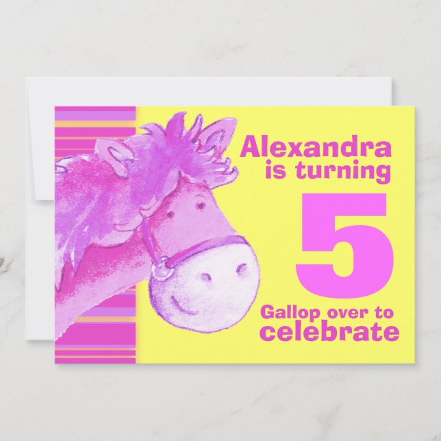 Rosa gelber Geburtstag des 5. Geburtstages des Einladung (Vorderseite)