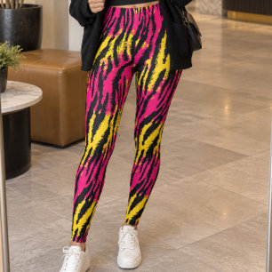 Rosa gelber Neon-Tigerstreifen Leggings