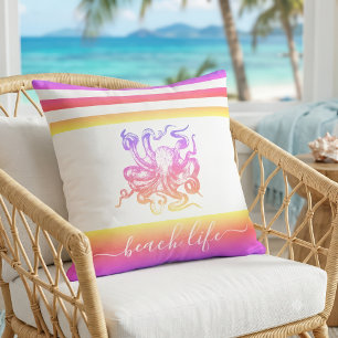 Rosa gelber Ombre-Oktopus moderne Strandleben-Schr Kissen