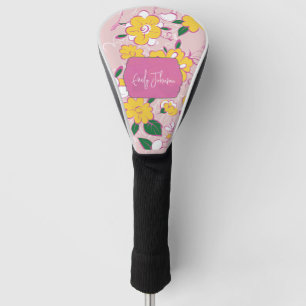 Rosa Gelbes Blumen-Whimsical-Muster Individueller Golf Headcover