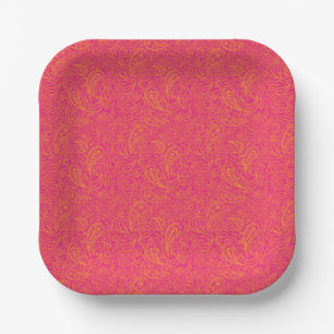 Rosa gelbes Paisleymuster Pappteller