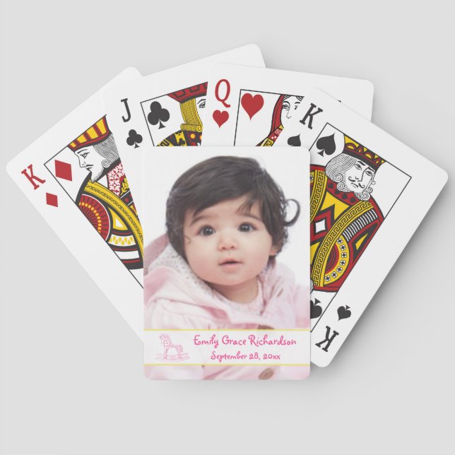 Rosa Gelbes Rockpferd Baby Foto Spielkarten (Rückseite)