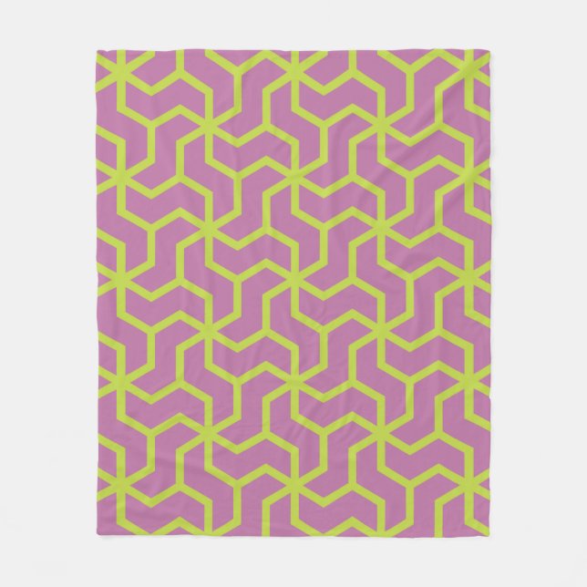 Rosa Gelbes ZigZag Gitter Retro geometrisches Must Fleecedecke (Vorderseite)