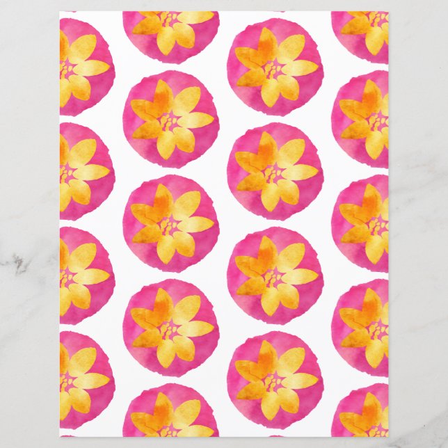 rosa Gelbfarbenes, tropisches Blume-Papier (Vorderseite)