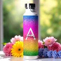 Rosa Gelbgrüner Regenbogen-Glitzer Monogramm