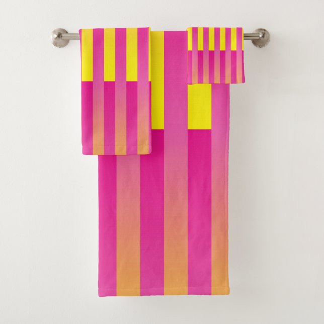 Rosa Gelborange Streifen Badhandtuch Set (Insitu)