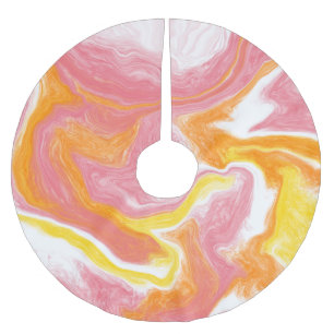 Rosa Gelborange und Weiße Flüssigkeiten Kunst Polyester Weihnachtsbaumdecke
