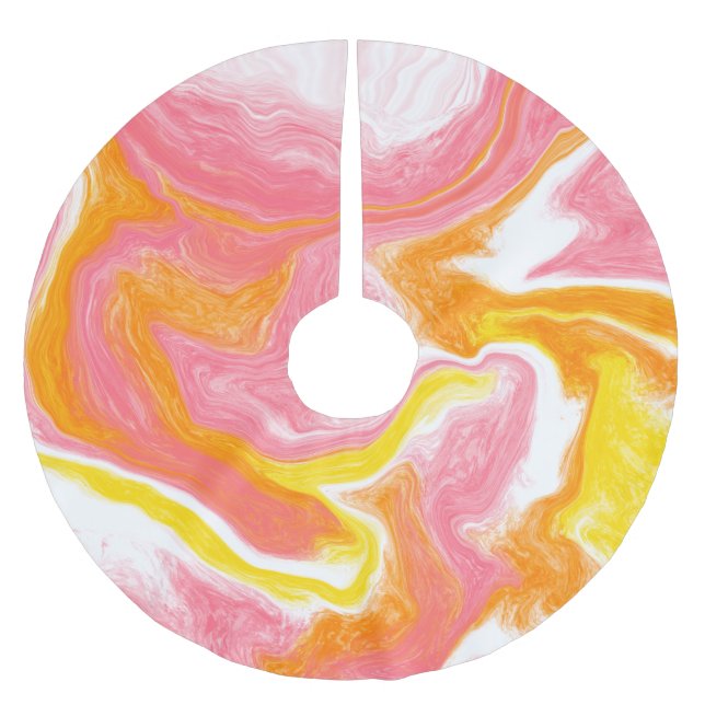 Rosa Gelborange und Weiße Flüssigkeiten Kunst Polyester Weihnachtsbaumdecke (Vorderseite)