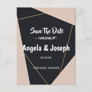 rosa, geometrisch Save the Date, schwarz und goldf Ankündigungspostkarte
