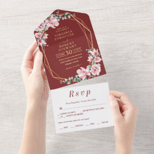 Rosa Geometrische Royal Terracotta Wedding All In One Einladung