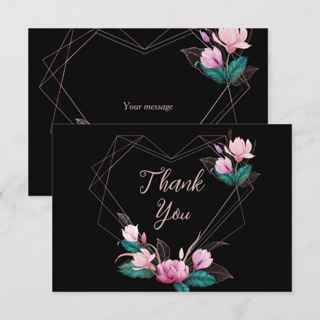 Rosa, geometrischer Rahmen für Hochzeitsparer Dankeskarte (Vorne/Hinten)