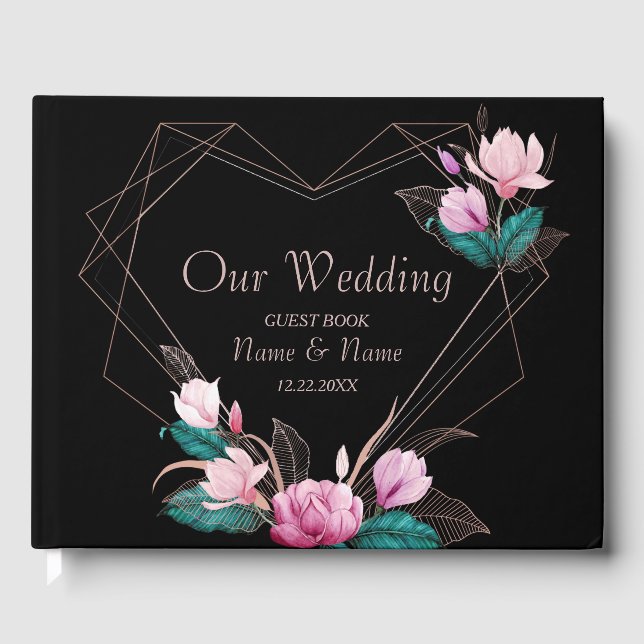 Rosa, geometrischer Rahmen für Hochzeitsparer Gästebuch (Vorderseite)