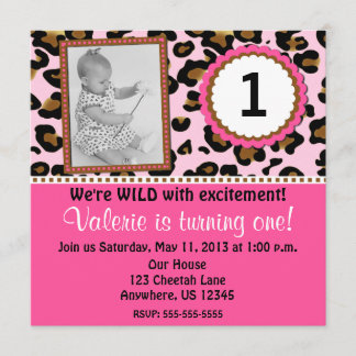 Rosa Gepard-Druck-Mädchen-Geburtstags-Einladung Einladung