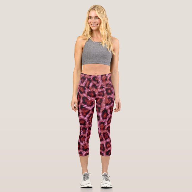 rosa Gepardenprint Capri Leggings (Vorderseite)
