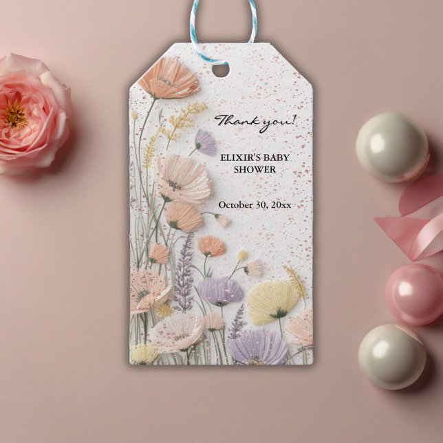 Rosa gepresste Wildblume Babydusche Geschenkanhänger (Von Creator hochgeladen)
