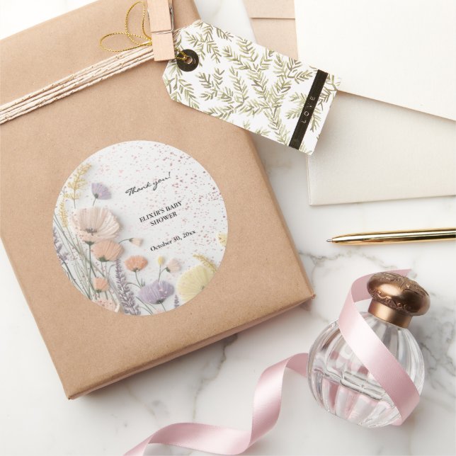 Rosa gepresste Wildblume Babydusche Runder Aufkleber (Schenken)