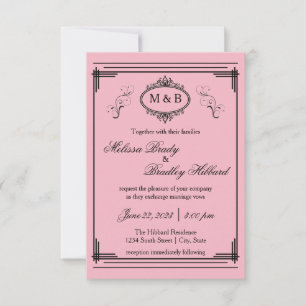 Rosa gerahmte Einladung - 3x5 Hochzeitseinladung