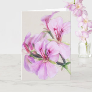 Rosa Geranienblüten Florale Kunst Notizkarte Karte