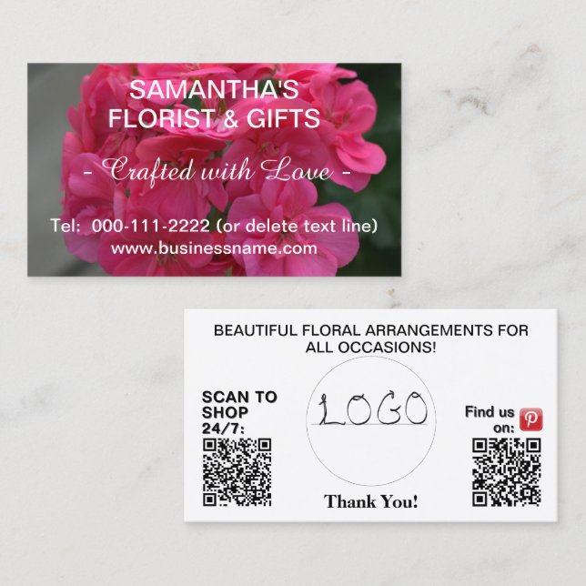 Rosa Geranium-Firmenlogo QR-Code 3.5 x 2.0 Visitenkarte (Vorne/Hinten)