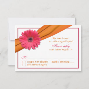 Rosa Gerber Daisy Orange Band Hochzeits-Antwortkar RSVP Karte